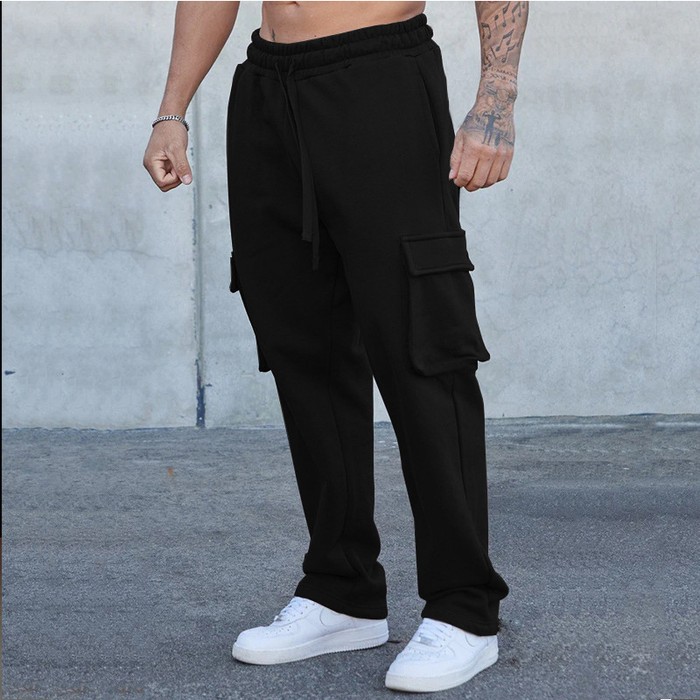 Men's New Multi-pocket Sports And Leisure Drawstring Straight-leg Trousers