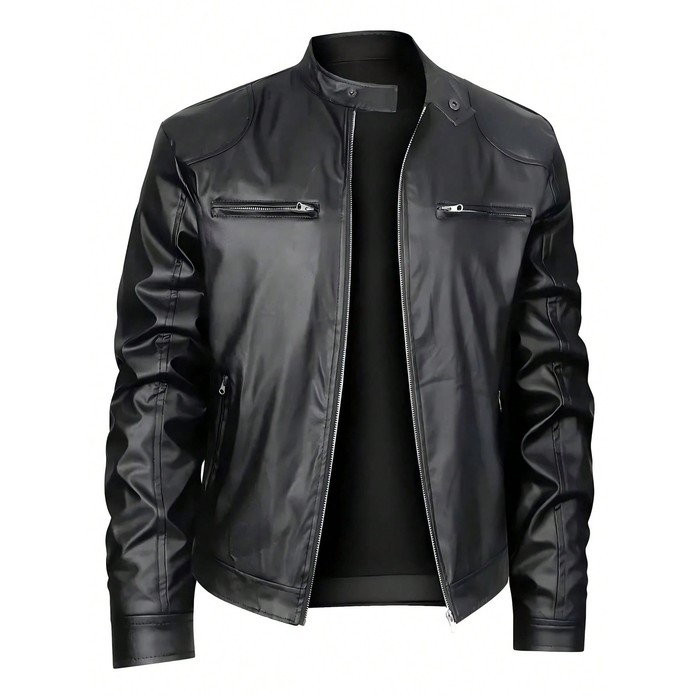 Men's Stand-up Collar Leather Jacket Business Casual Jacket