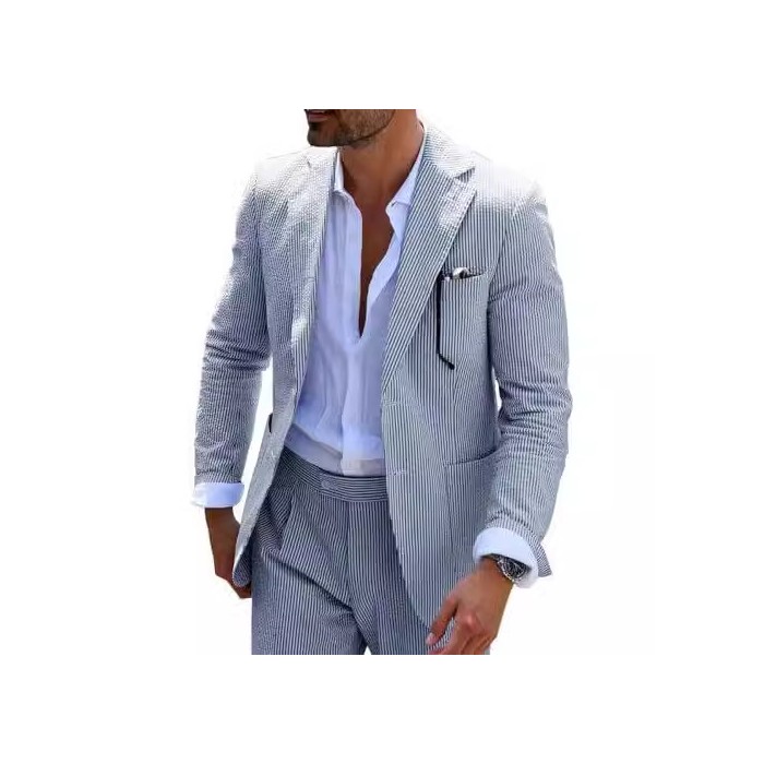Men's Two-piece Suit Seersucker Summer