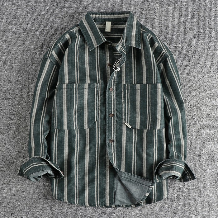 Men's Vintage Yarn-dyed Striped Overalls Casual Shirt