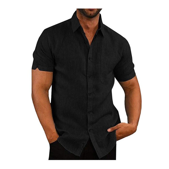 Men Short Sleeve Summer Solid Shirts Casual Loose Tops Tee
