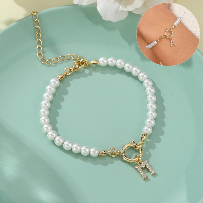 New Fashion Toggle Clasp Initial Bracelet Women A-Z Letter Pendant 6mm Pearl Bracelet For Women Jewelry Gift