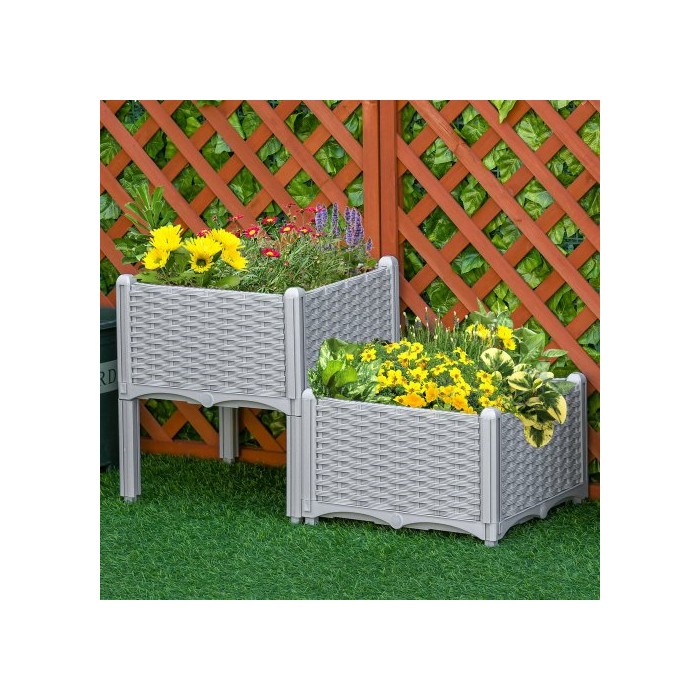 Outsunny 2 Piece Raised Garden Bed With Legs, Self-Watering Planter Box Raised Bed To Grow Flowers, Herbs Vegetables, Gray
