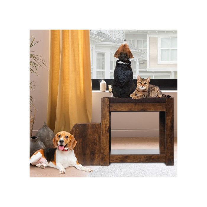 Pet Bunk Bed With Removable Step For Dogs And Cats, Multi-Level Bed Window Perch Seat Platform With Cushion And Cat Scratch Pad, Indoor Use
