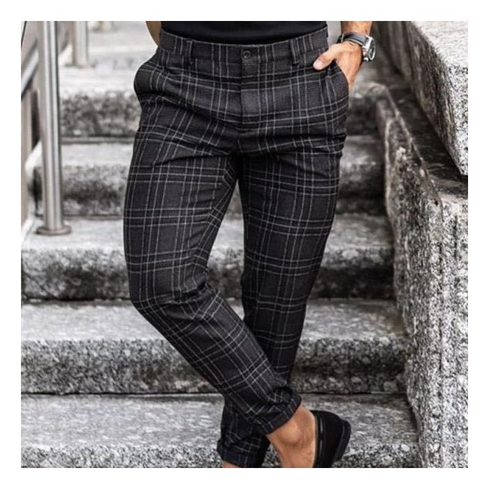 Plaid Print Pants Men's Casual Trousers Loose And Thin