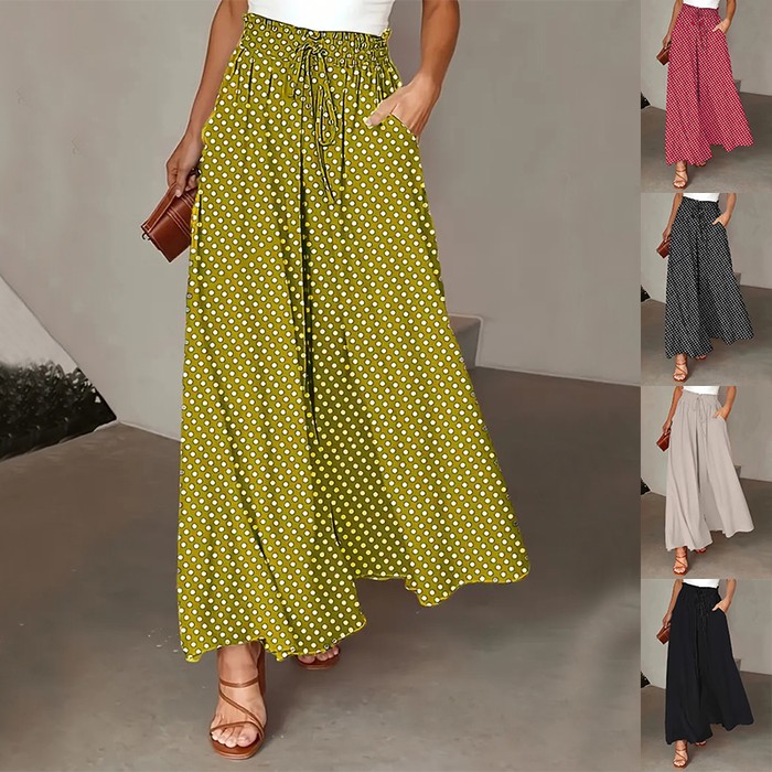 Polka Dot Print Trousers Fashion Loose Elastic Waist Wide-leg Pants Women's Clothing