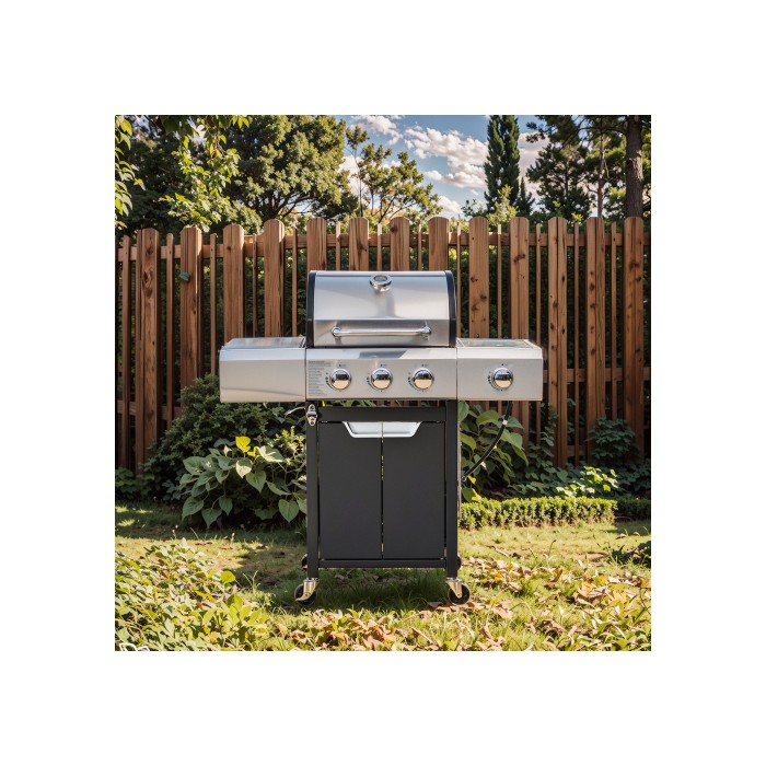 Propane Grill 3 Burner Barbecue Grill Stainless Steel Gas Grill With Side Burner And Cover For Outdoor BBQ, Camping