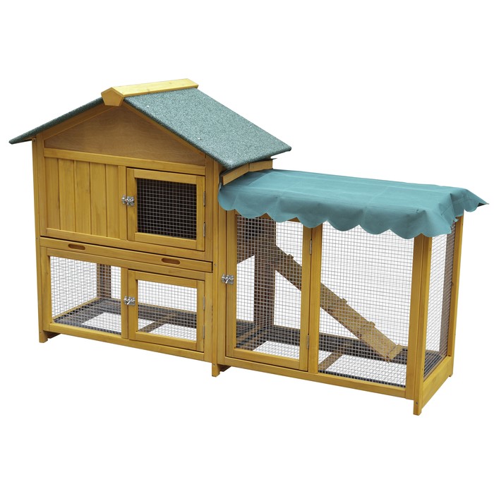 Rabbit Hutch, Indoor Bunny Cage, Outdoor Rabbit Cages With Run, Pet House With Deeper No Leak Tray, UV Panel, Removable Bottom Wire Mesh For Small Animals,Removable Waterproof And Sun Protection Cover