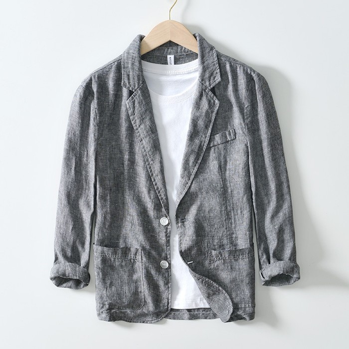 Retro Flat Collar Linen Suit Men's Business Casual Loose Jacket