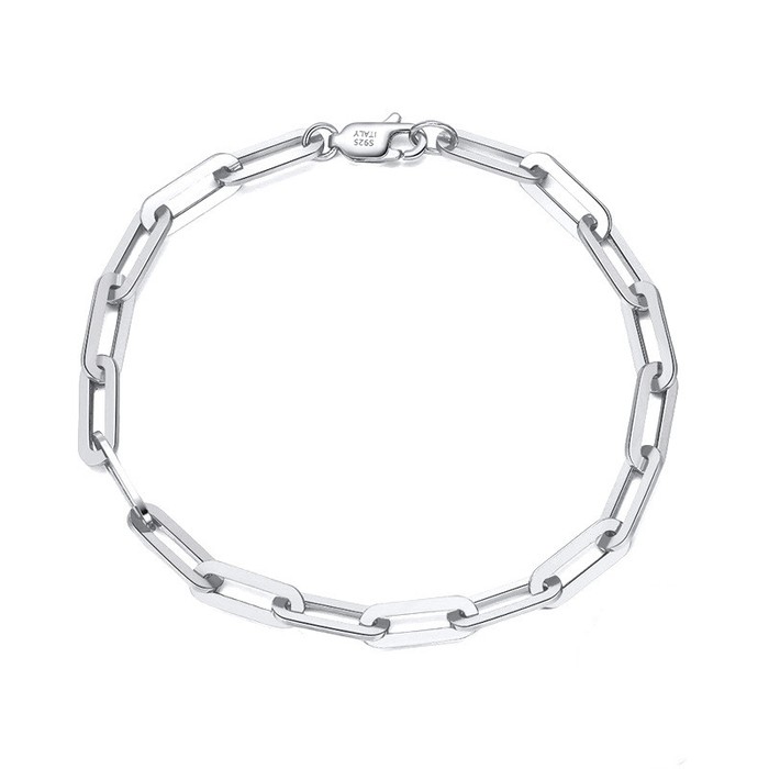 S925 Chain Square Lattice Paper Clip Bracelet Ins Personality 14K Gold-plated Cross Chain