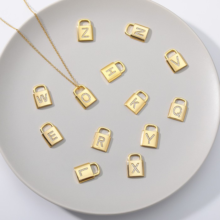 Safe Lock Capital English Letter Pendant Stainless Steel Necklace