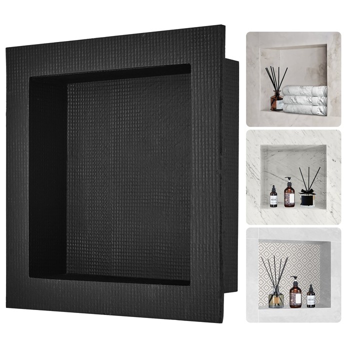 Shower Niche Ready For Tile 16 X 16, Single Shelf Organizer, Square Corners Wall-inserted Niche Recessed, Sealed Protection Modern Soap Storage Niche For Shower Bathroom, Black
