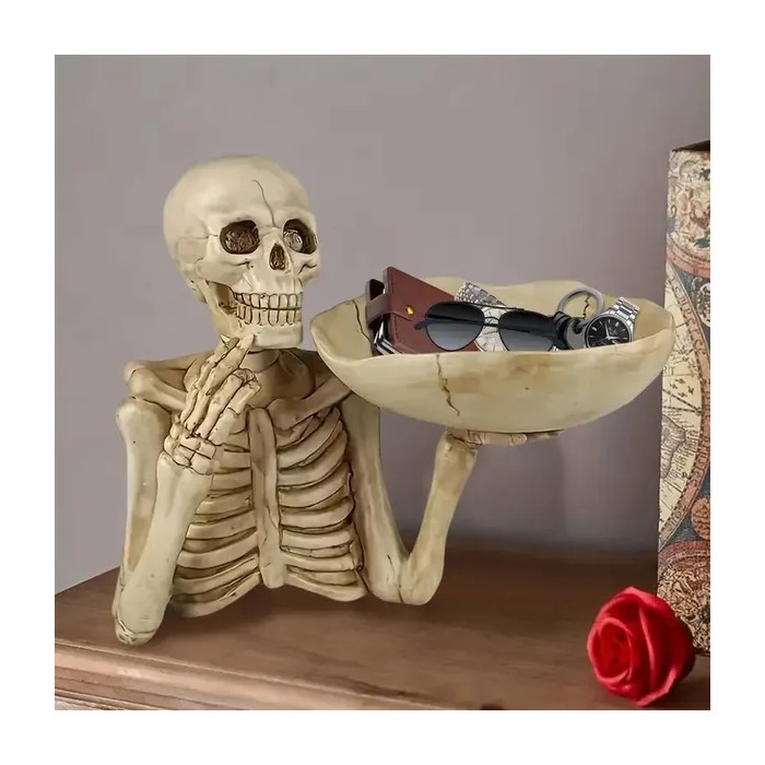 Skull Tray Ornament With Bowl Unique Skeleton Design For Indoor & Outdoor Decor, Perfect For Halloween, Day Of The Dead, Or Gothic Themed Rooms, Creative Room Decoration