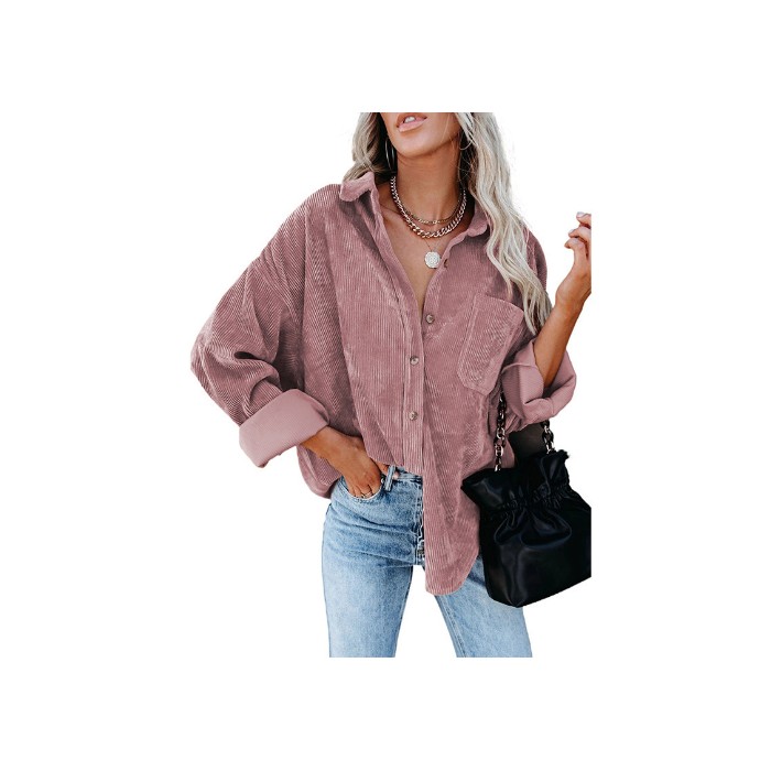 Solid Color Lapel Corduroy Casual Jacket