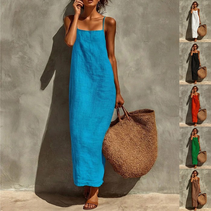 Spaghetti Strap Dress Women's Summer New Solid Color Casual Loose & Comfortable Long Dresses