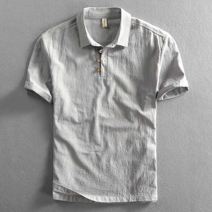 Spring And Summer Men's Linen Shirt Slim Pullover Short Sleeve Shirt Half Sleeve Retro Shirt Lonely Sail
