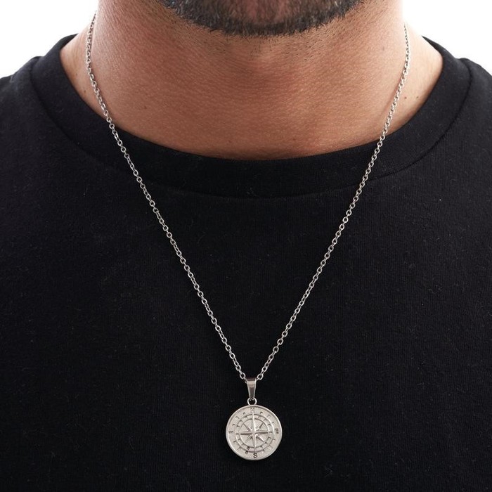 Stainless Steel Compass Compass Hip Hop Pendant Necklace