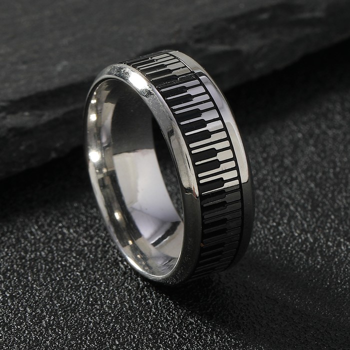 Stainless Steel Fashion Simple Black And White Piano Keys Ring