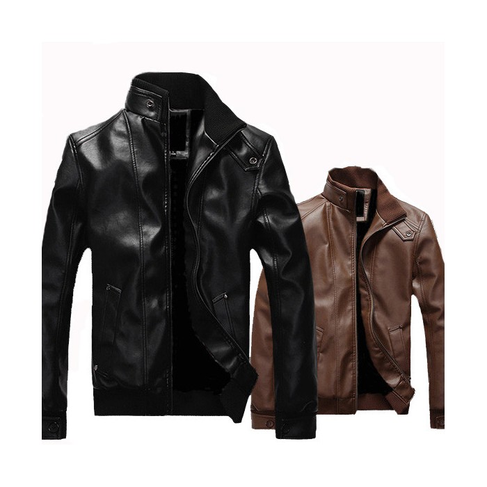 Stand-up collar leather padded leather jacket