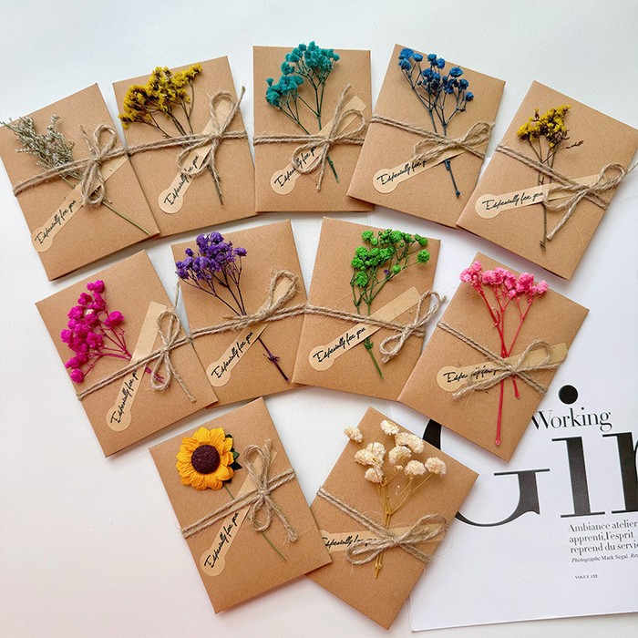 Starry Sky Dried Flower Handwritten Thank You Greeting Card