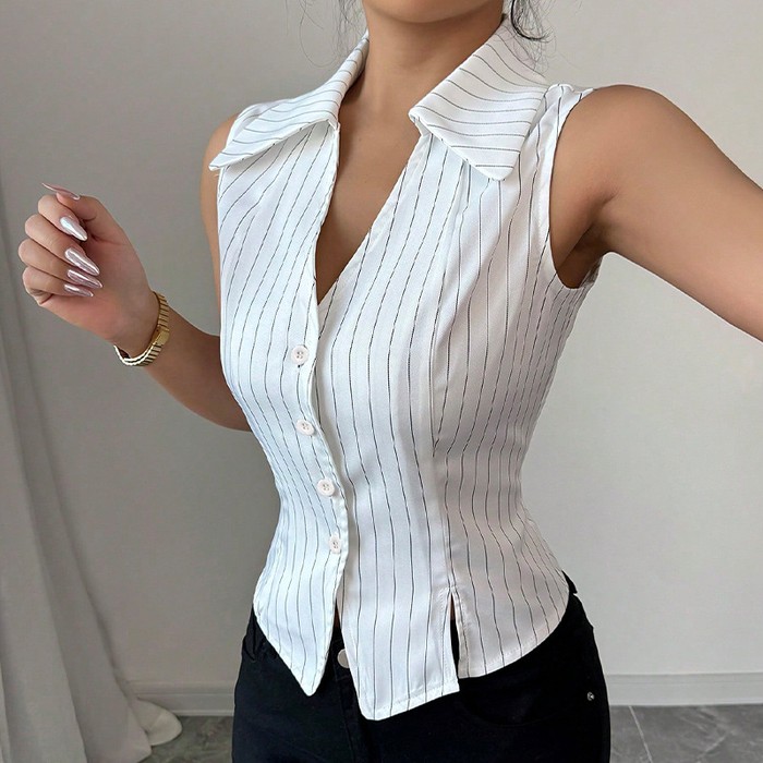 Summer European And American Temperament Striped Sleeveless Shirt