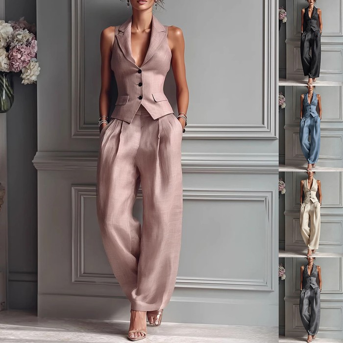 Summer Sleeveless Suit Casual Single-breasted Vest And Casual Pants Set