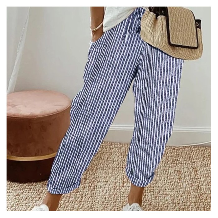 Summer Stripes Casual Pants Loose Elastic Waist Women