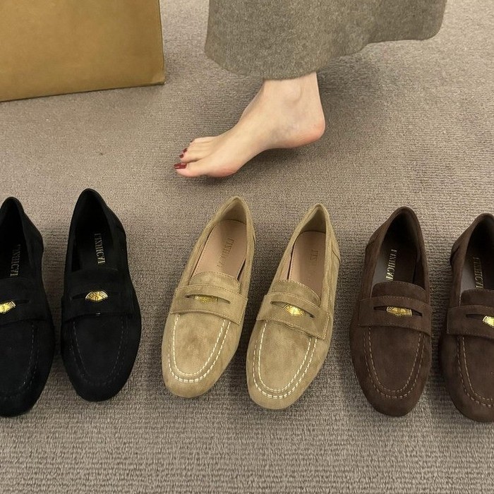 Thick Bottom Deep Mouth Suede Heel Leather Shoes