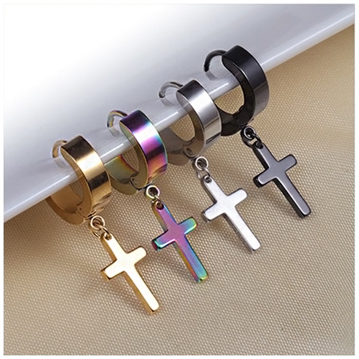 Titanium Steel Men's Cross Earrings Stainless Steel Cross