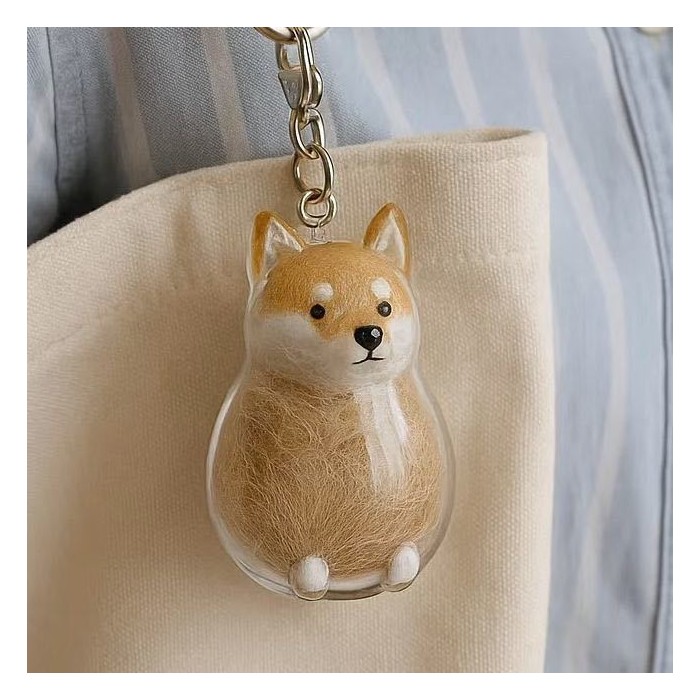 Transparent Case Fuzzy Ball Pendant Pet Hair Storage Keychain