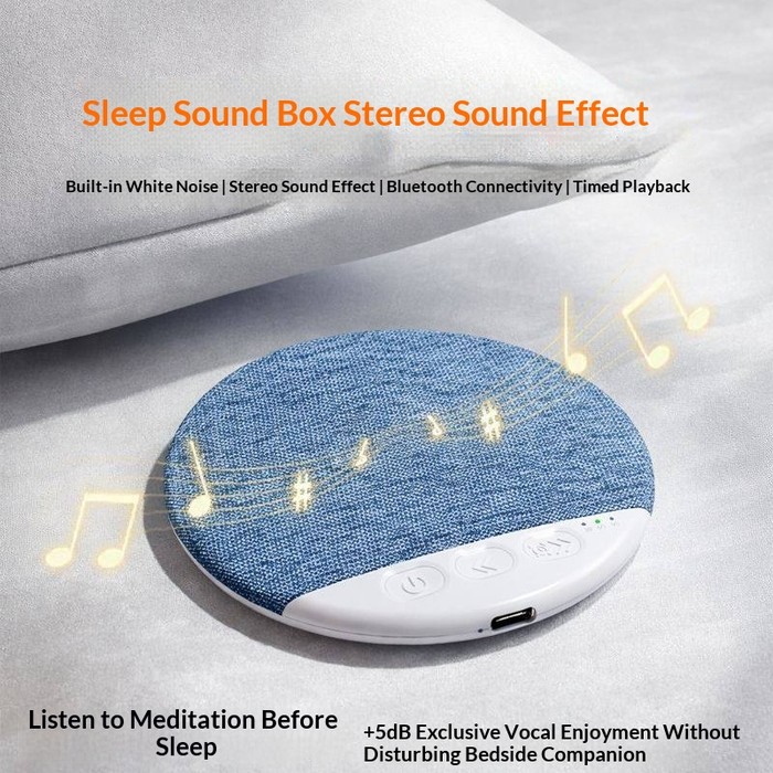 Ultra-Thin White Noise Bluetooth Speaker for Pillow - Wireless Sleep Aid Device with Soothing Sounds for Bedtime Relaxation