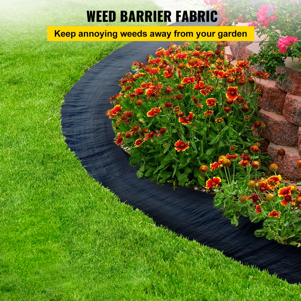 VEVOR 6FTx300FT Premium Weed Barrier Fabric Heavy Duty 3.2OZ, Woven Weed Control Fabric, High Permeability Good For Flower Bed, Geotextile Fabric For Underlayment, Polyethylene Gro