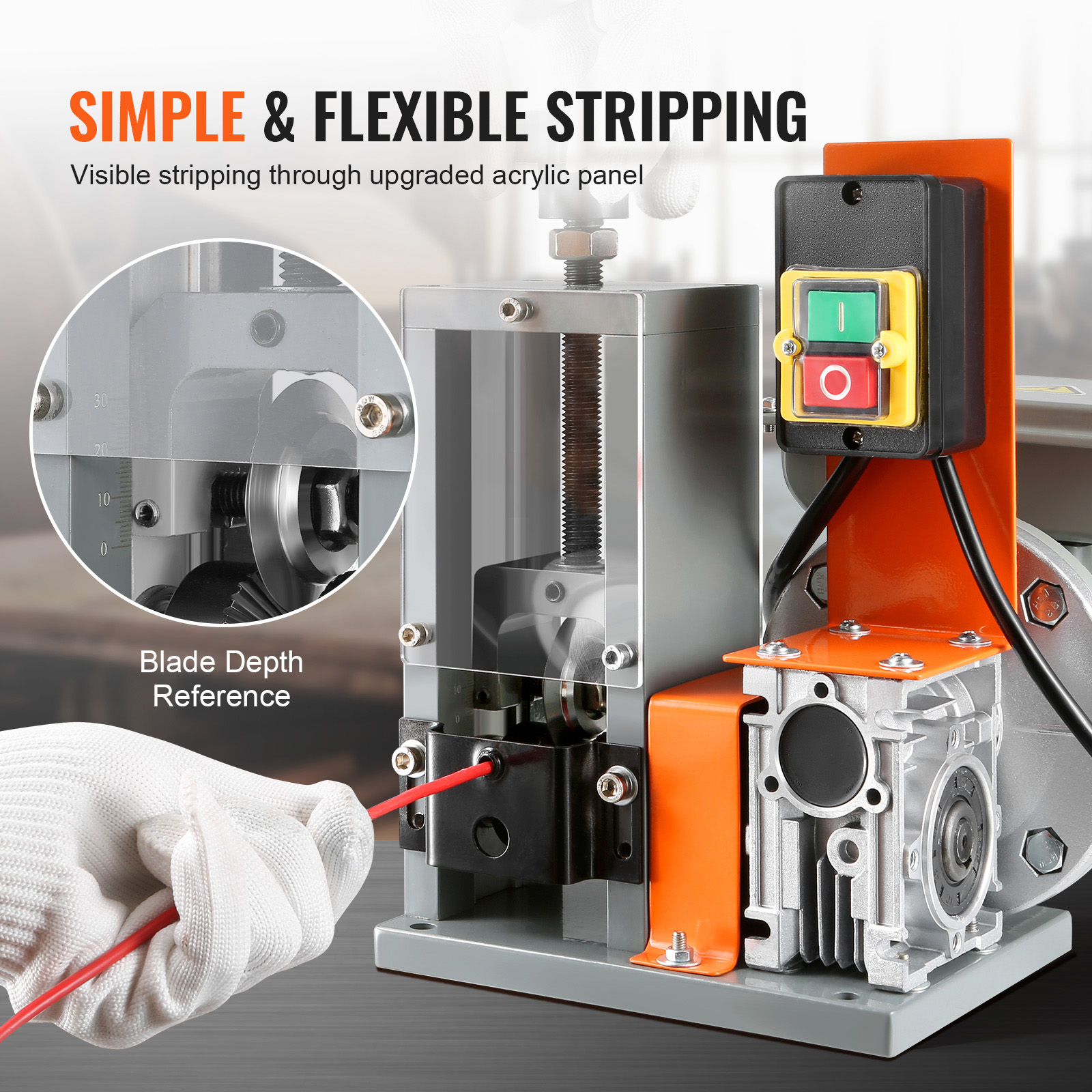 VEVOR Automatic Wire Stripping Machine, Electric Motorized Cable Stripper, 180 W, 60 Ft Min Wire Peeler With Visible Stripping Depth Reference, For Scrap Copper Recycling