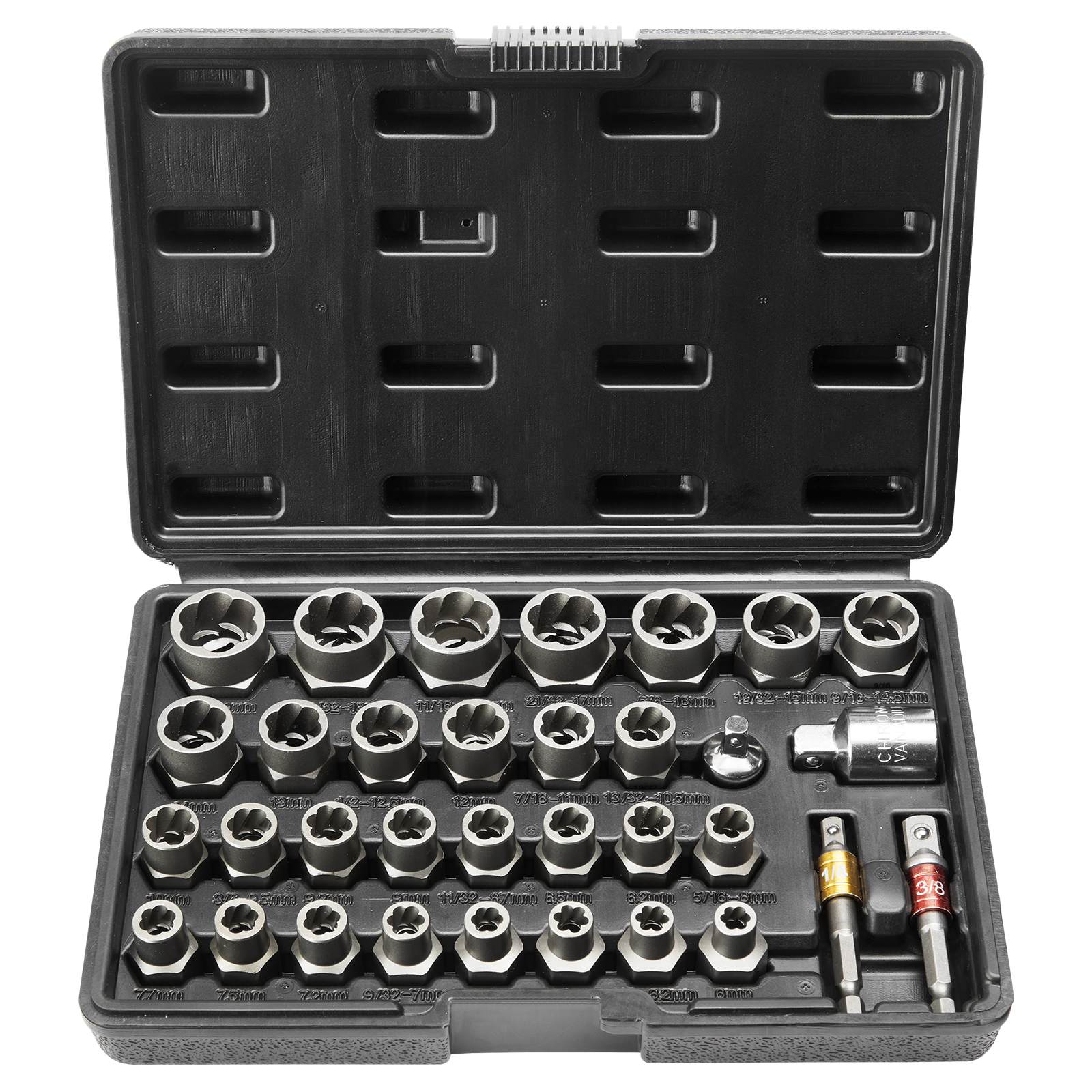 VEVOR Bolt Extractor Set, 29-Piece Bolt And Nut Remover Set, 6mm To 10mm, CR-MO Steel Extraction Socket Set With Storage Case, For Removing Damaged Rusted Bolts, Nuts And Screws