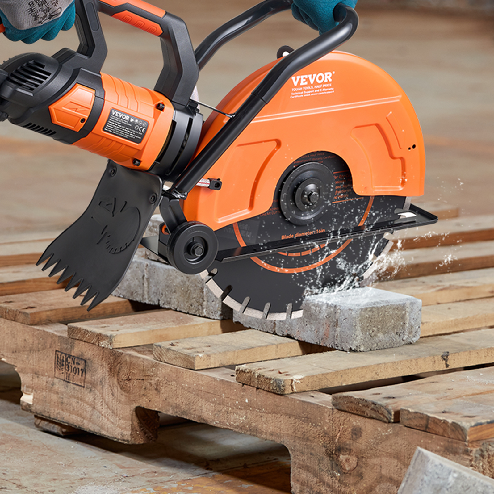 VEVOR Electric Concrete Saw, 16 In, 3200 W 15 A Motor Circular Saw Cutter With Max. 6 In Adjustable Cutting Depth, Wet Disk Saw Cutter Includes Water Line, Pump And Blade, For Ston