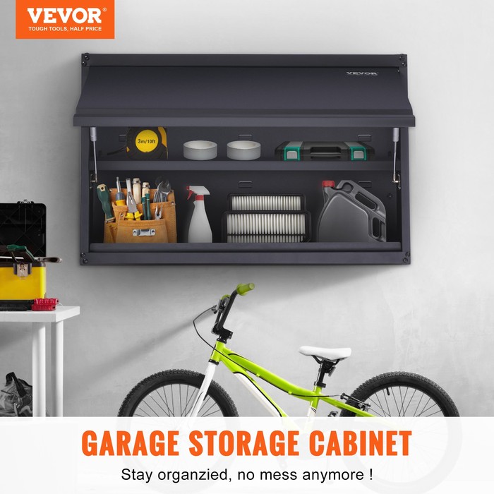 VEVOR Metal Storage Cabinet, 120lbs Load Capacity Per Shelf, 20Tall Wall-Mounted Powder-Coating Steel Garage Cabinet With Adjustable Shelf, Press To Lock & Open Door, Perfect For Office Home Garage