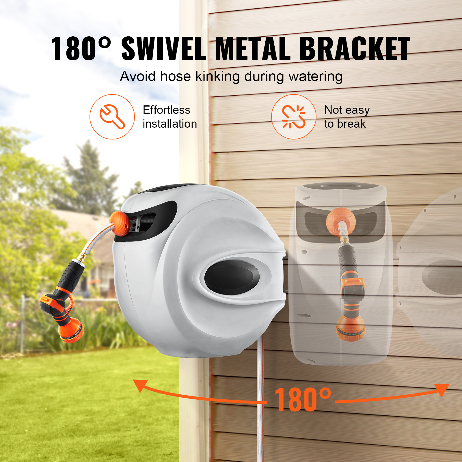 VEVOR Retractable Hose Reel Water Hose Reel Swivel Wall-Mounted