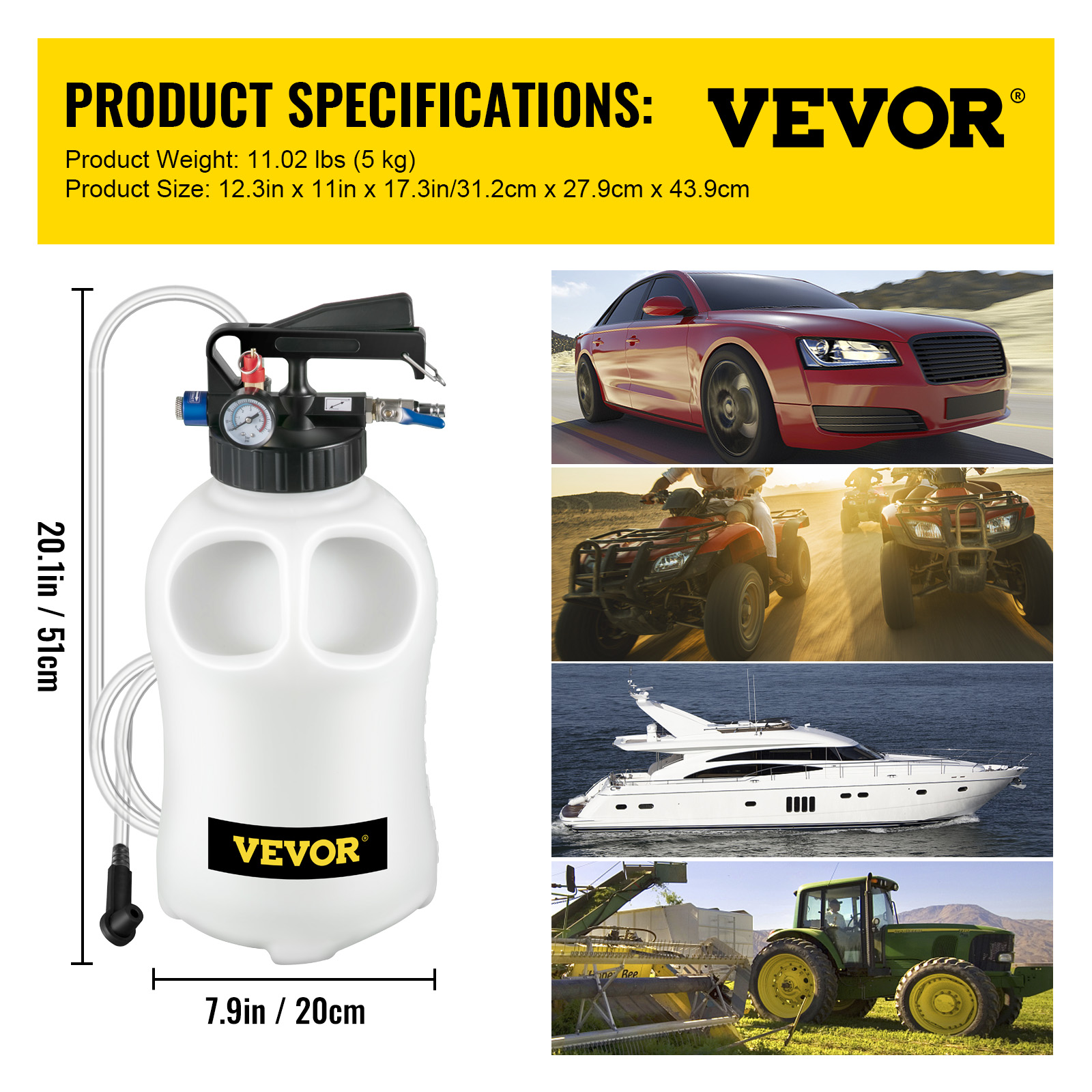 VEVOR Transmission Fluid Pump 2 Way Manual ATF Refill System Dispenser, Oil And Liquid Extractor 10 Liter Large Capacity, Automatic Transmission Fluid Pump Tool Set With 14 Pieces