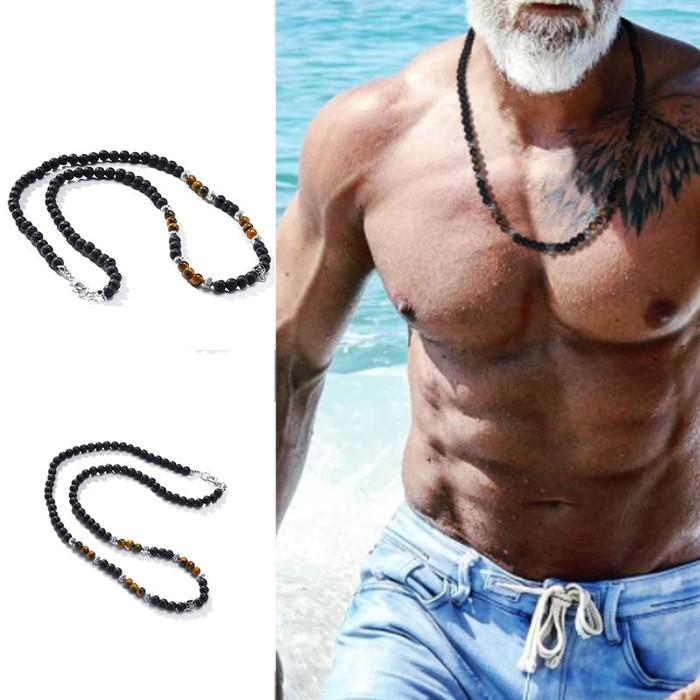 Volcanic Rock Black Matte Ethnic Style Necklace Men