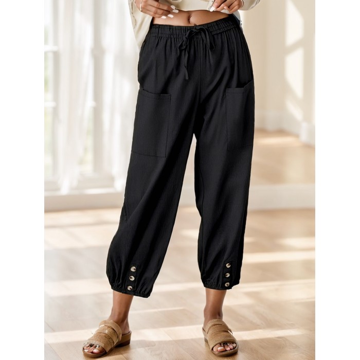 Wide Leg Capri Pants, Loose Casual Drawstring Waist Pants, Women's Clothing