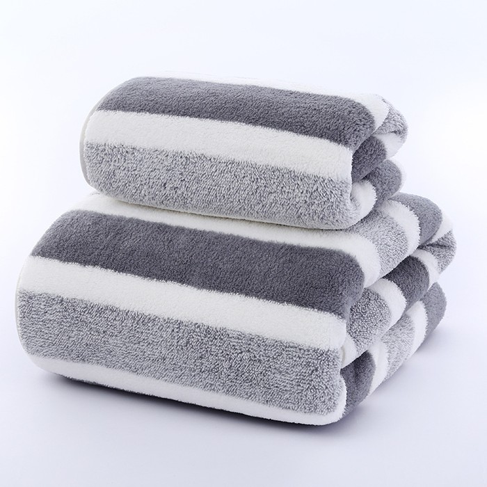 Wide Stripe Dark Stripe Coral Velvet Printing Towels Suit