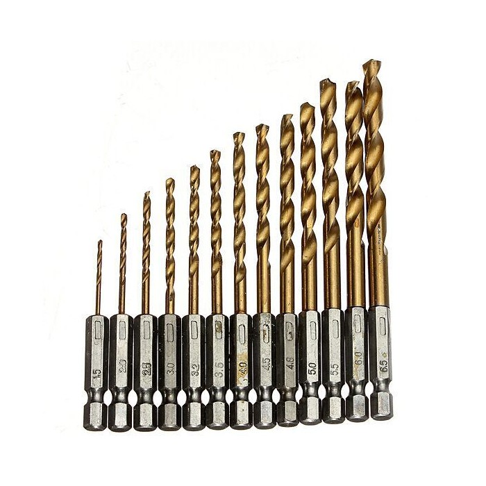 Wind Batch Hex Shank Twist Drill Bit Titanium Plated 6.35 Handle 10PC 13PC Set High Speed Steel