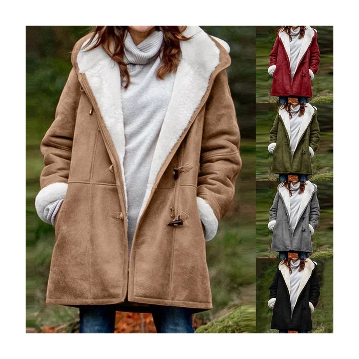 Winter Button Coat Fashion Warm Hooded Jacket With Pockets Women's Clothing