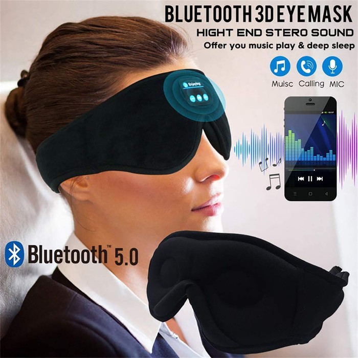 Wireless Bluetooth Stereo Music Eye Mask - Blackout Sleep Mask with Built-in Speakers for Side Sleepers Travel Relaxation