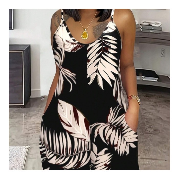 Women Casual All-Over Floral Print Sleeveless Jumpsuit