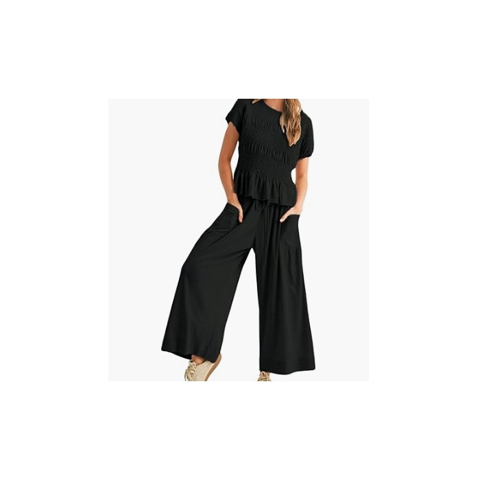Women's 2-piece Pleated Top And Wide Leg Pants