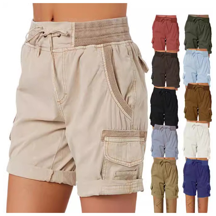 Women's Cargo Shorts With Pockets Casual High Waist Drawstring Pants
