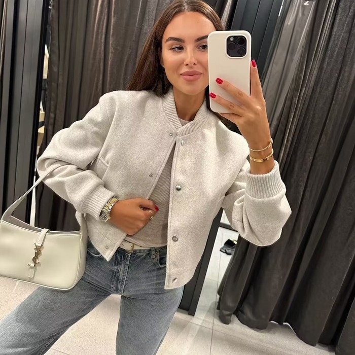 Women's Casual Long-sleeved Soft Short Bomber Jacket
