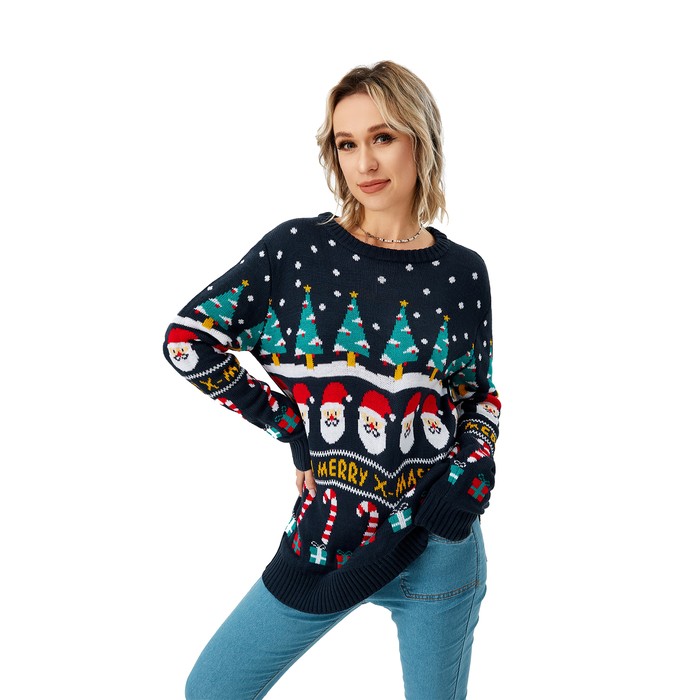 Women's Christmas Sweater Pullover Knitted Jumper Long Sleeve Crew Neck Sweater Shirt