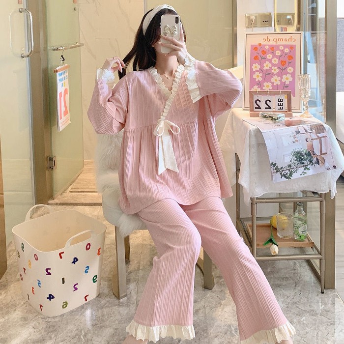 Women's Fashion Home Wear Suit Age-reducing Sweet Lace Two-piece Set